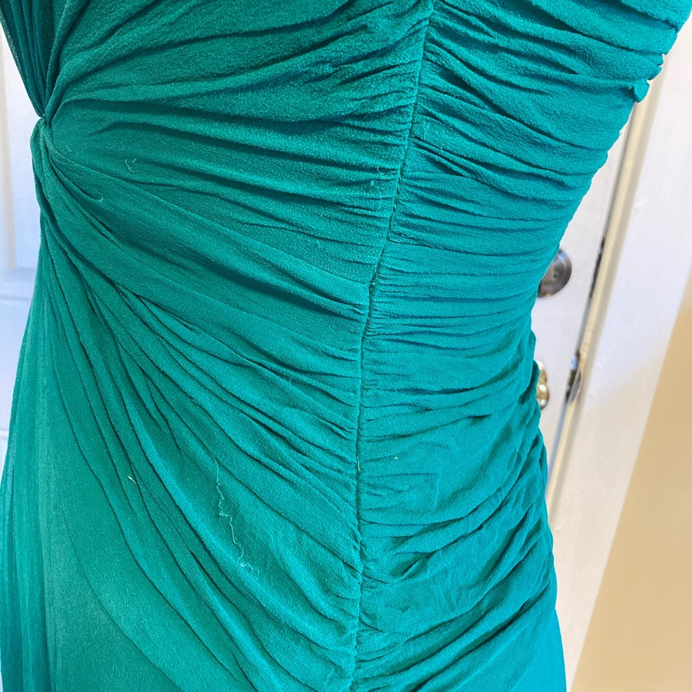 Green silk Tadashi Shoji formal chiffon dress - Picture 5 of 6
